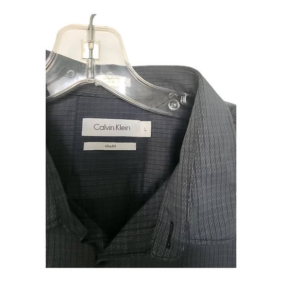 Calvin Klein Charcoal Gray & Blue Casual Button Down Shirt Long Sleeve - Picture 3 of 7